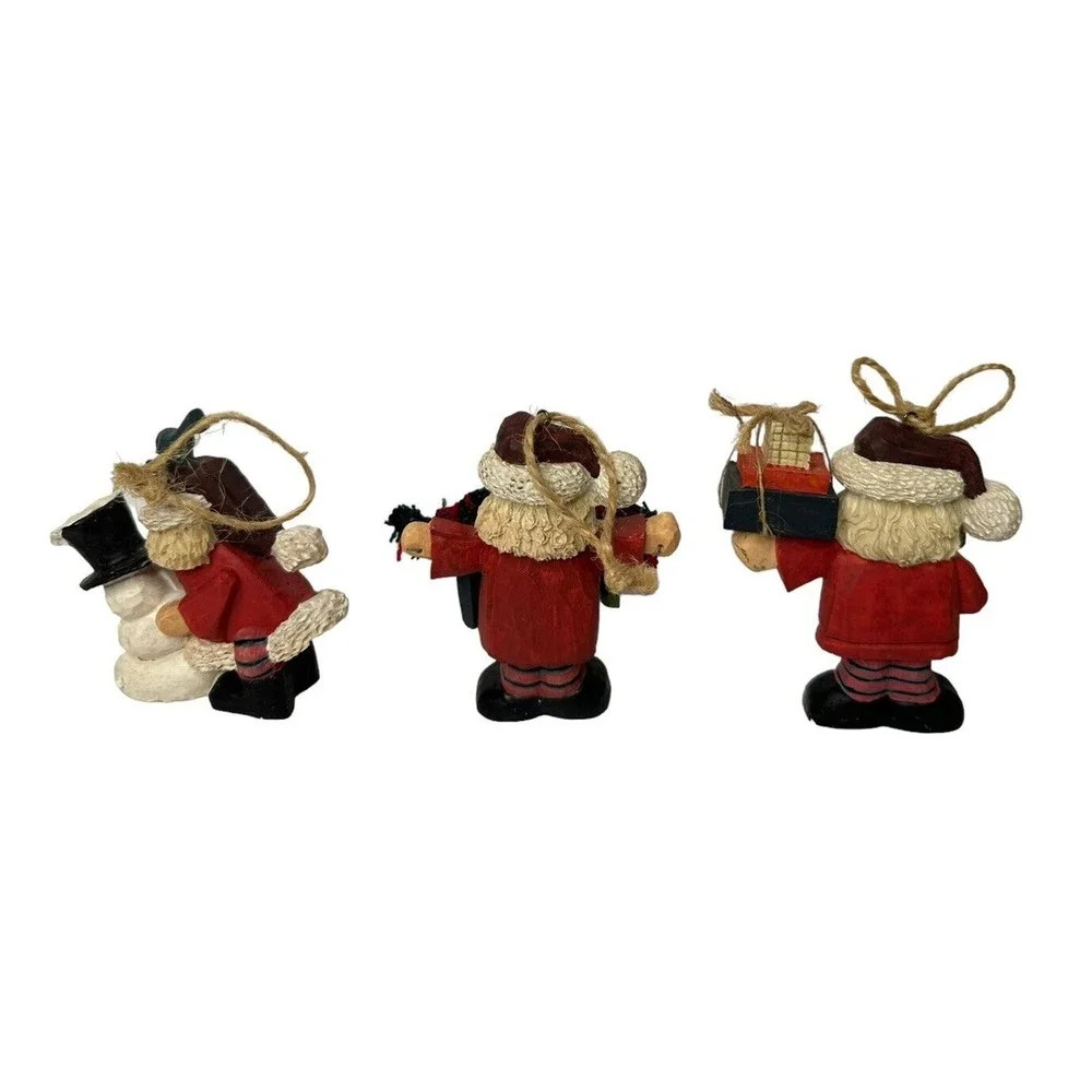 NEW Folk Art Set of 3 Primitive Santa‎ Christmas Tree Ornaments 4